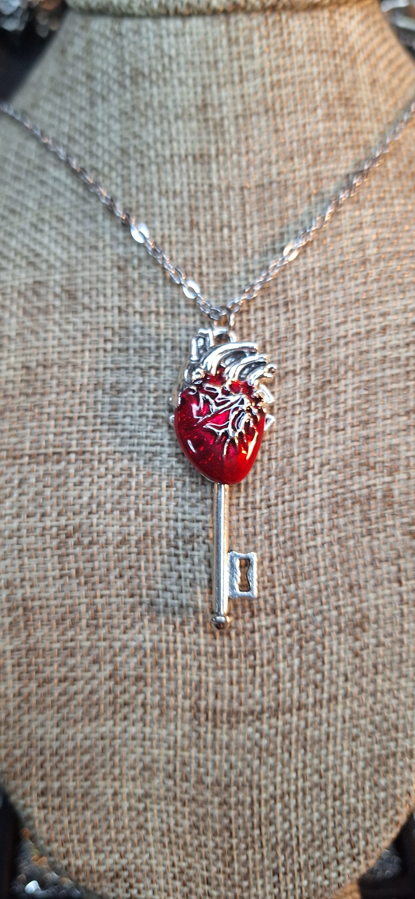 Small Anatomical Red Heart Key Necklace
