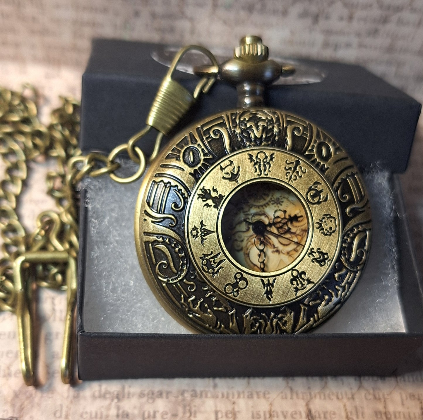 Working Lovecraft Zodiac Pocket Watch with Fob Chain