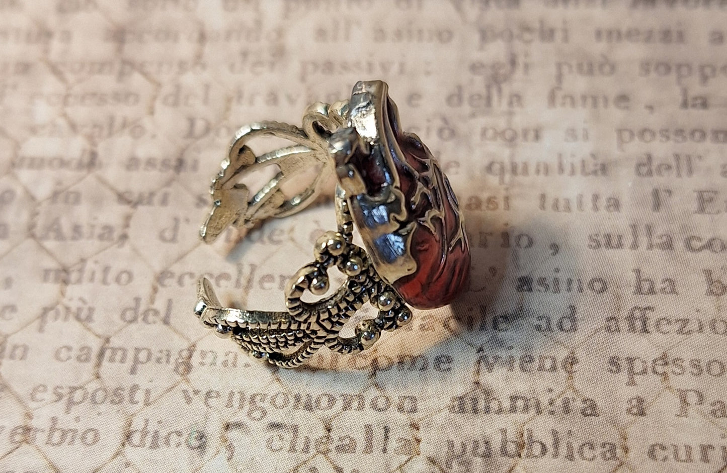 Anatomical Heart Adjustable Filigree Ring
