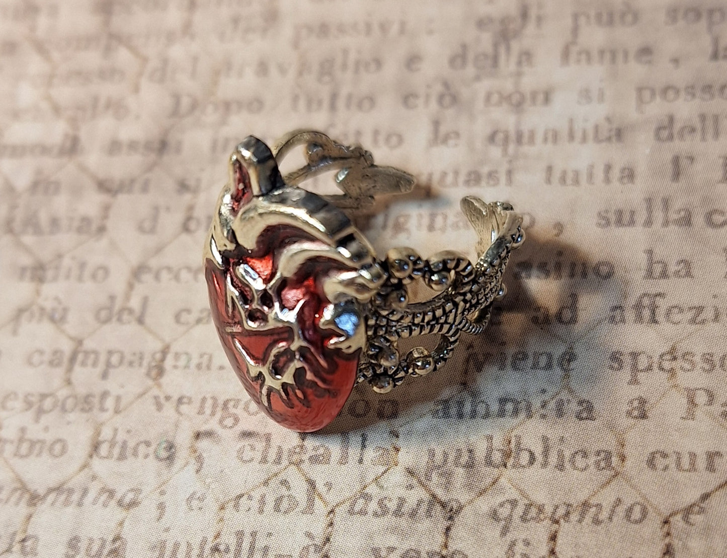 Anatomical Heart Adjustable Filigree Ring