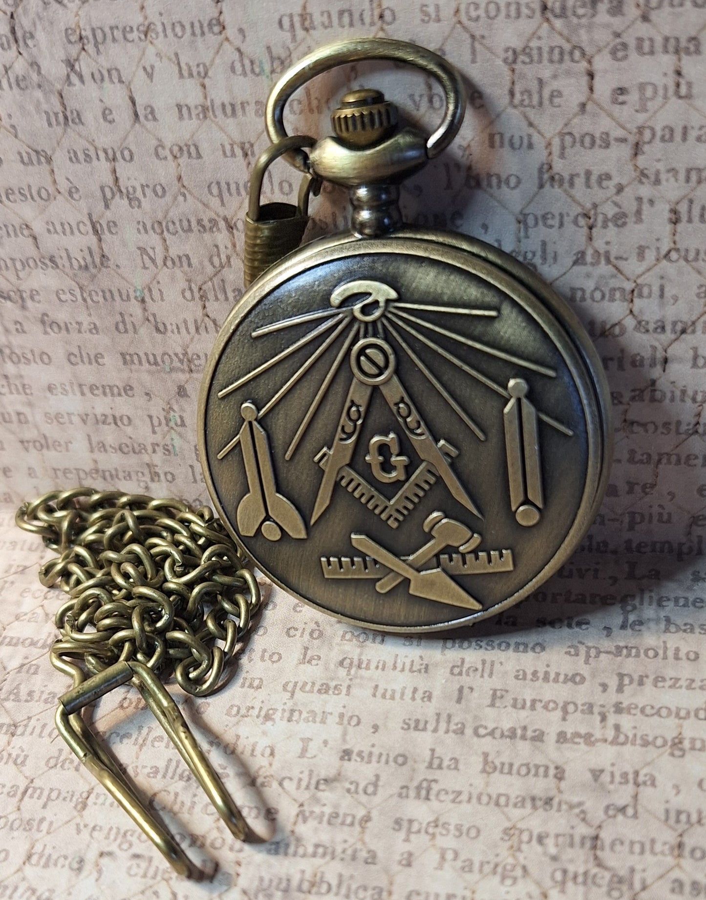 Working Free Mason Pocket Watch with Fob Chain