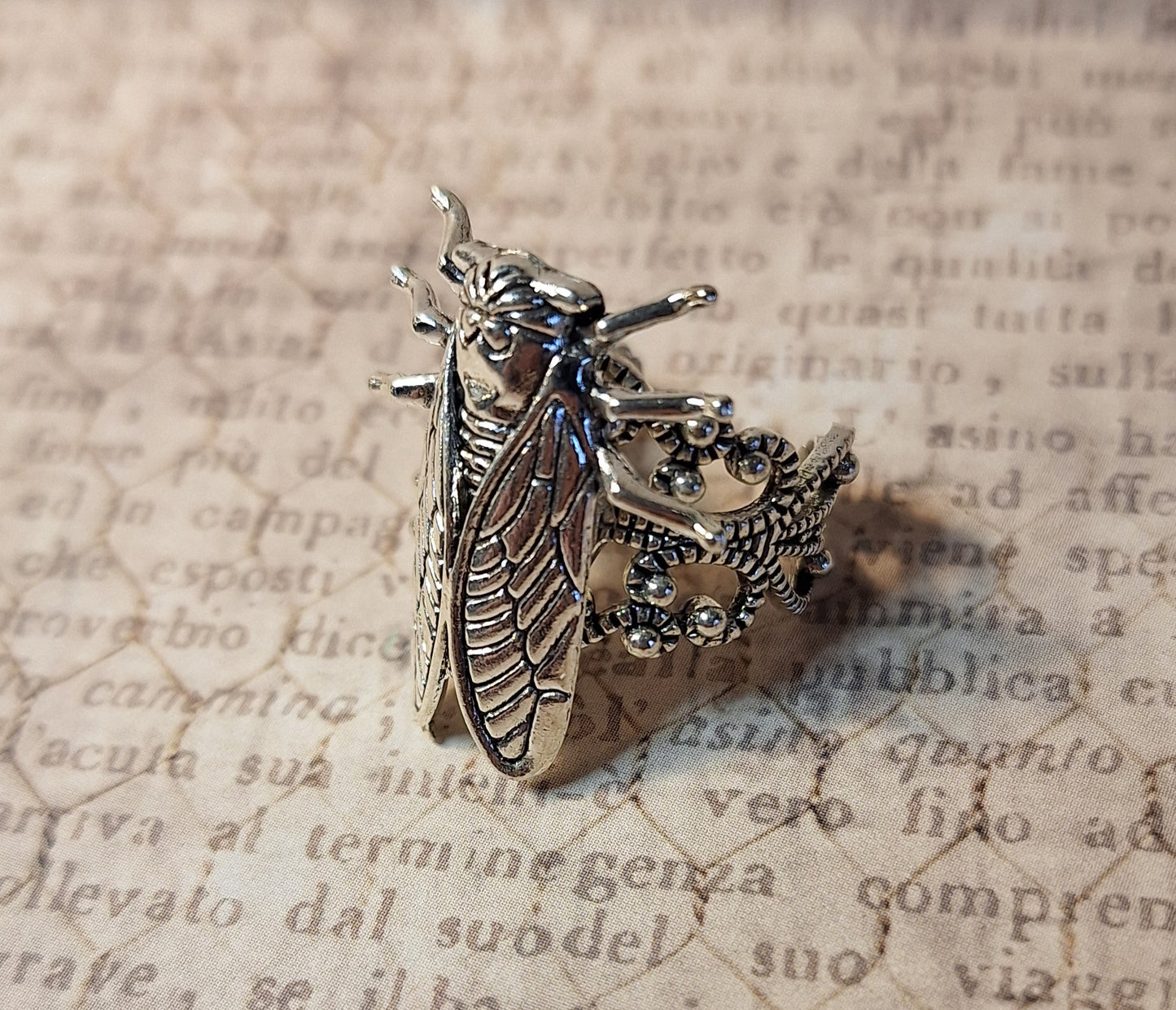 Cicada Ring in Antique Silver- Adjustable