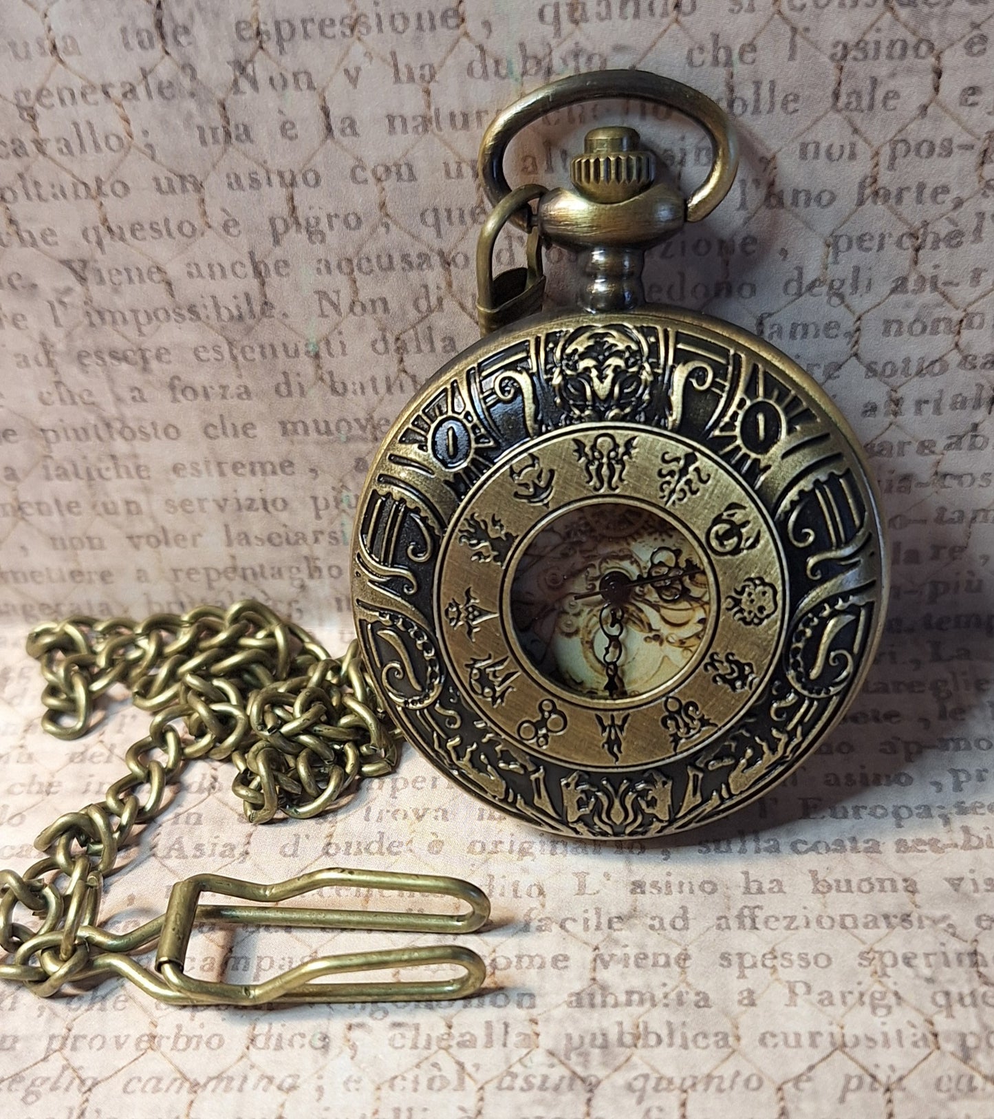 Working Lovecraft Zodiac Pocket Watch with Fob Chain