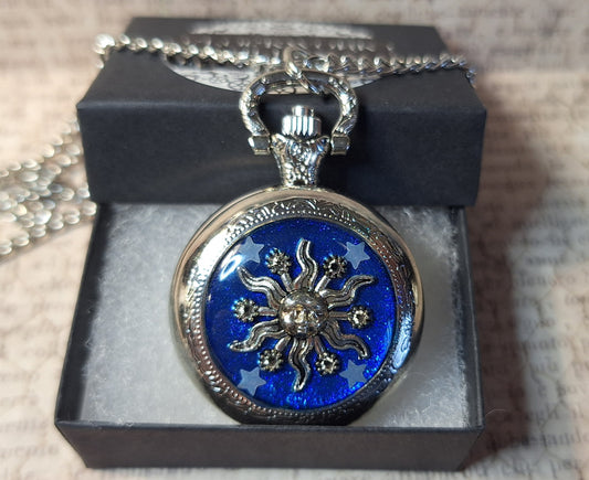 Working Sun with Glow-in-the-dark Stars Pocket Watch Necklace