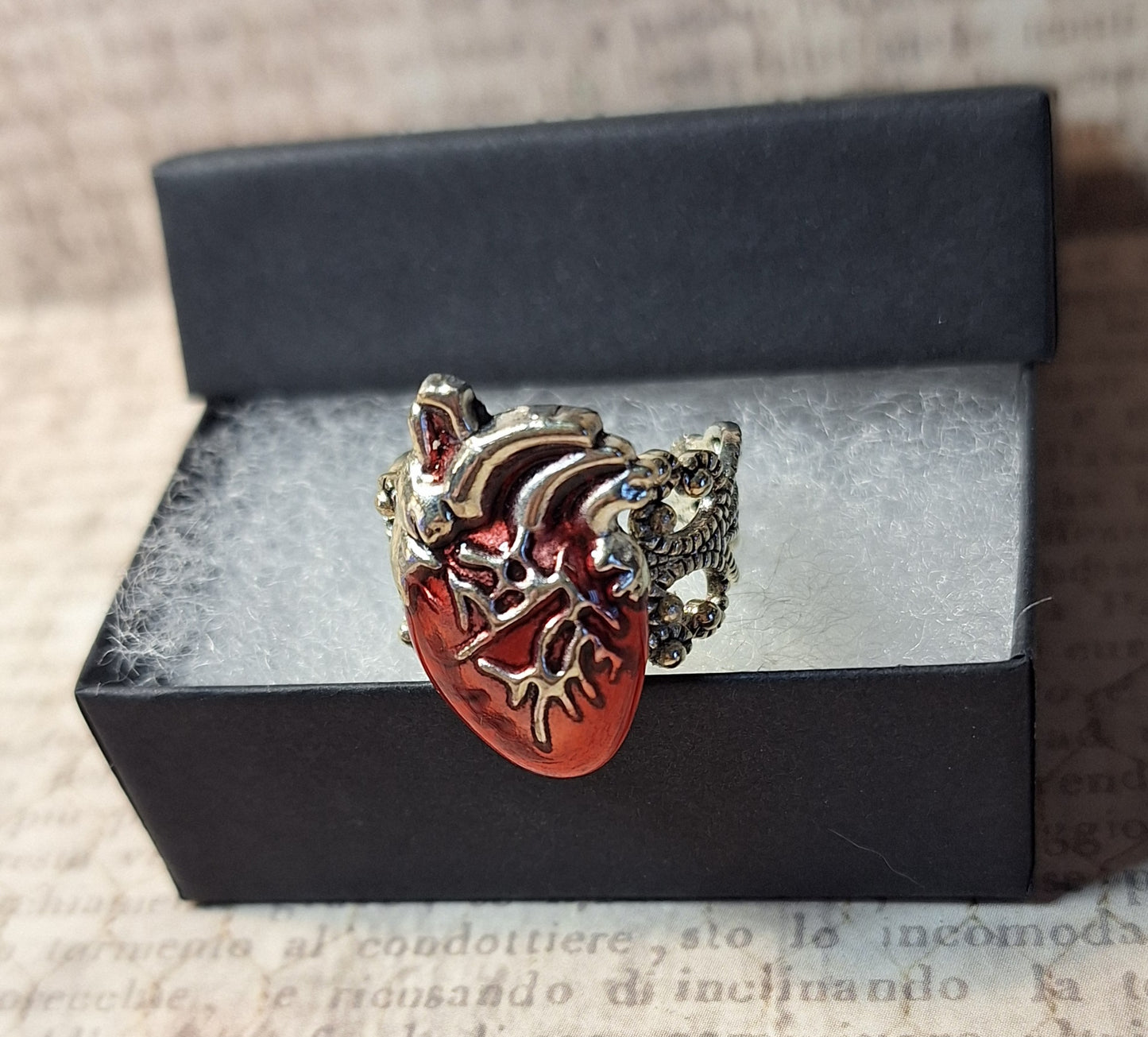 Anatomical Heart Adjustable Filigree Ring