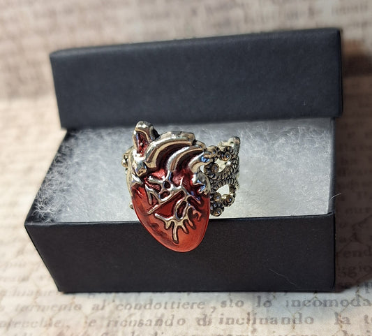 Anatomical Heart Adjustable Filigree Ring