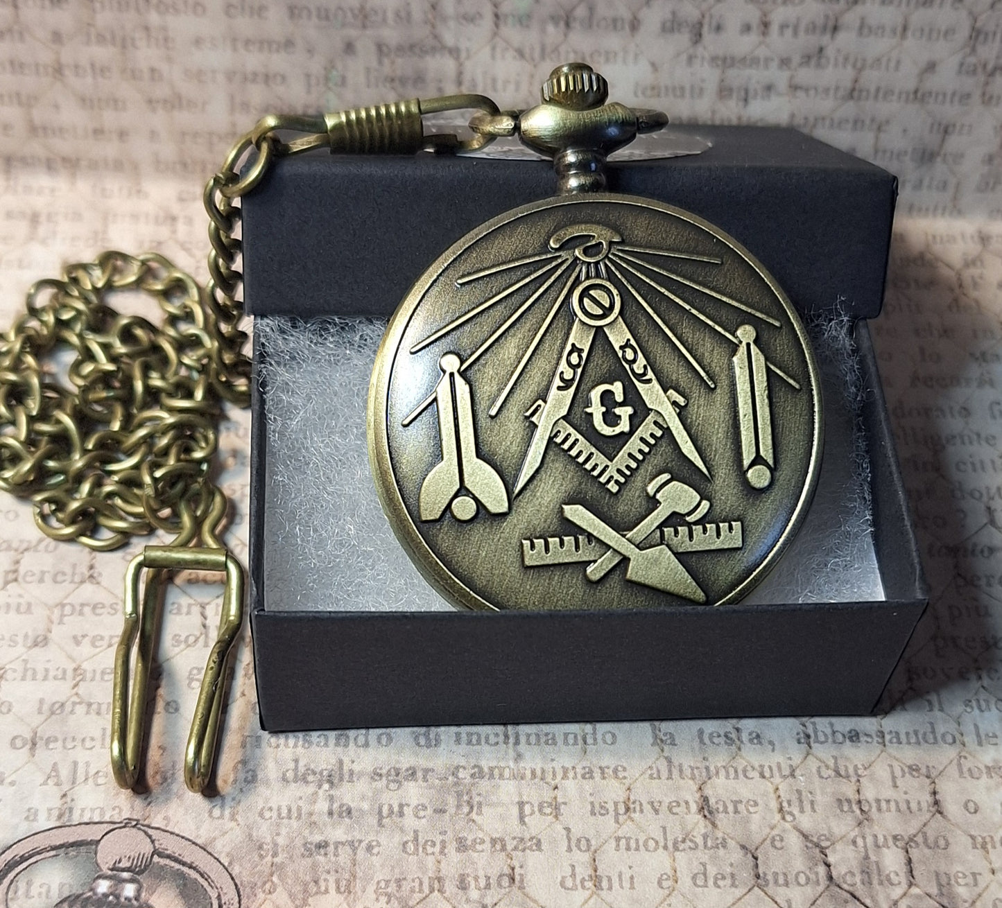 Working Free Mason Pocket Watch with Fob Chain