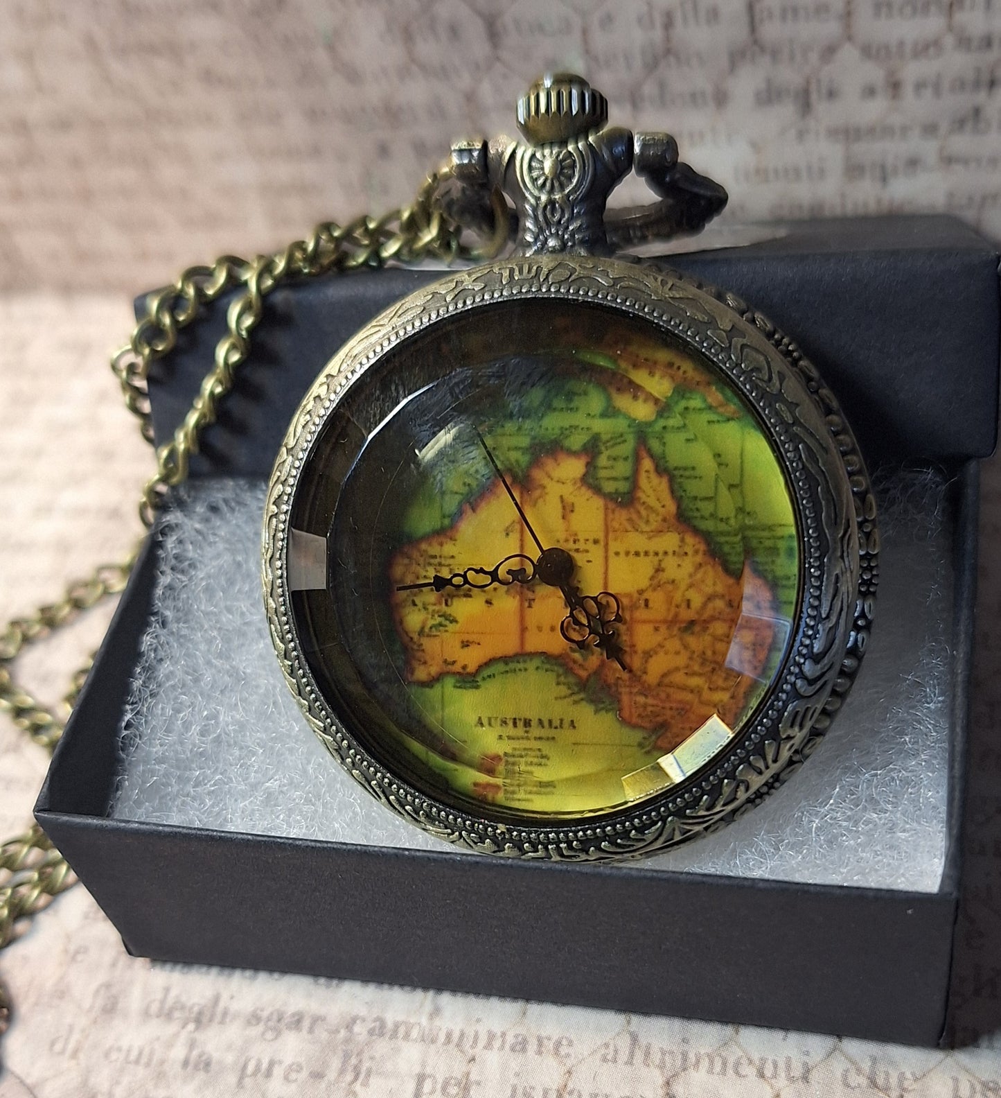 Working Australia Map Pocket Watch Necklace