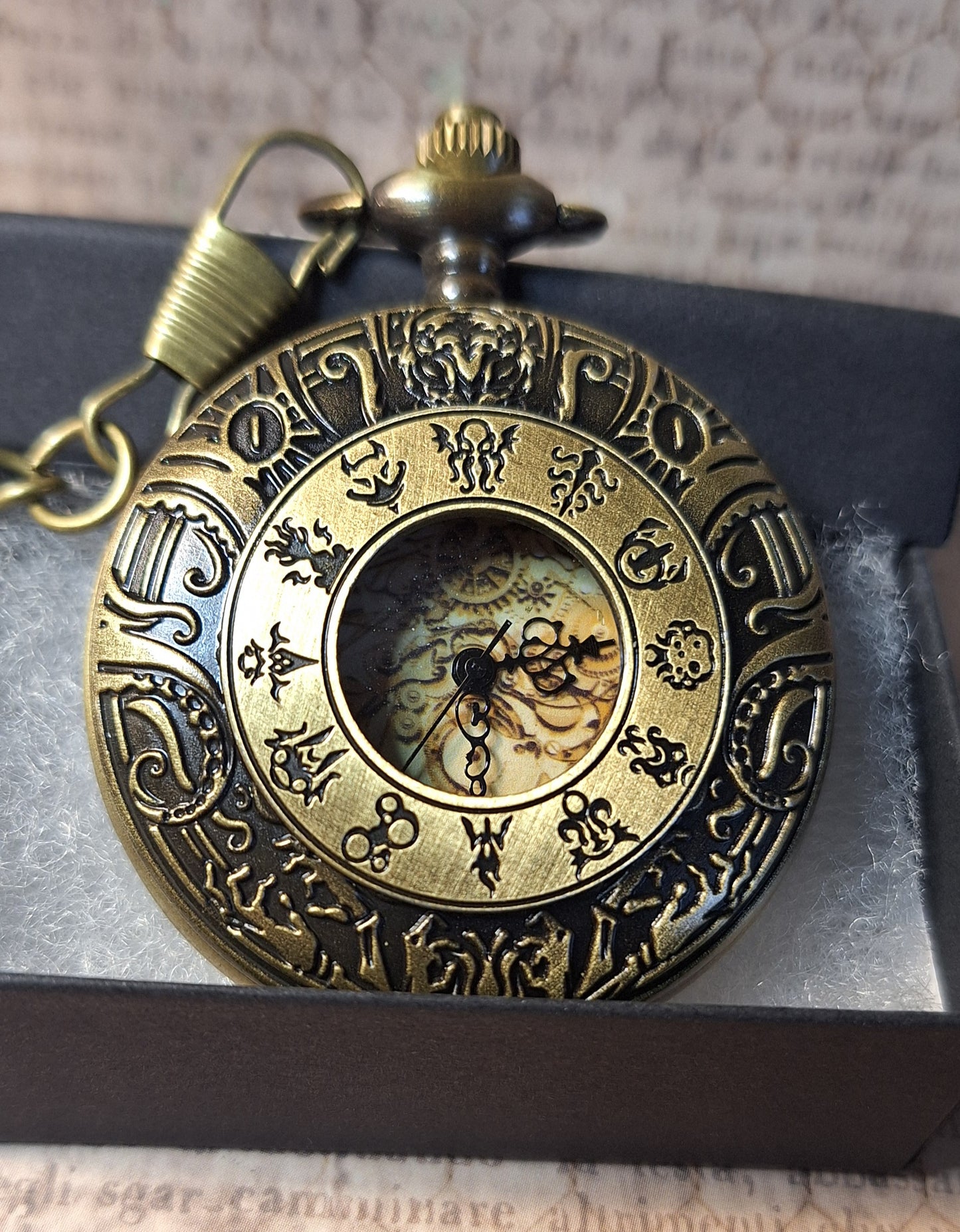Working Lovecraft Zodiac Pocket Watch with Fob Chain