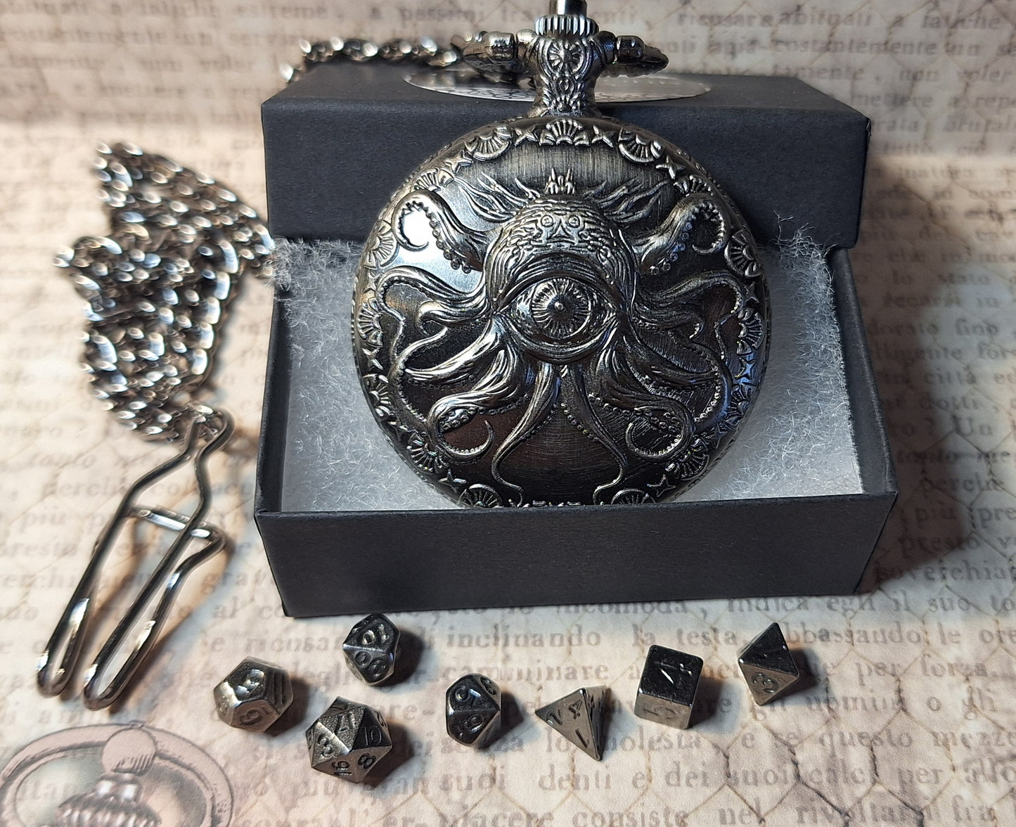Gaming Dice Holder Pocket Watch with Fob Chain