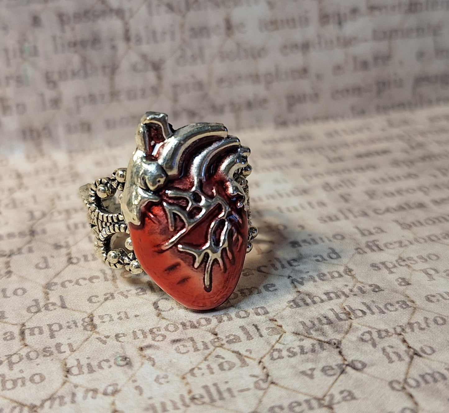 Anatomical Heart Adjustable Filigree Ring