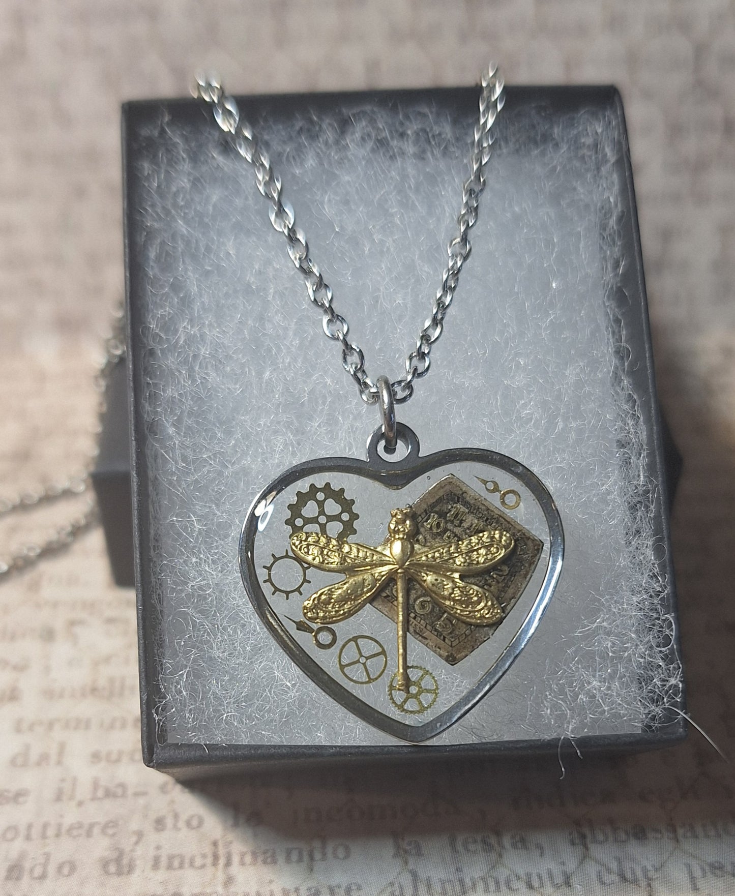 Dragonfly Watch Part Heart Pendant Necklace
