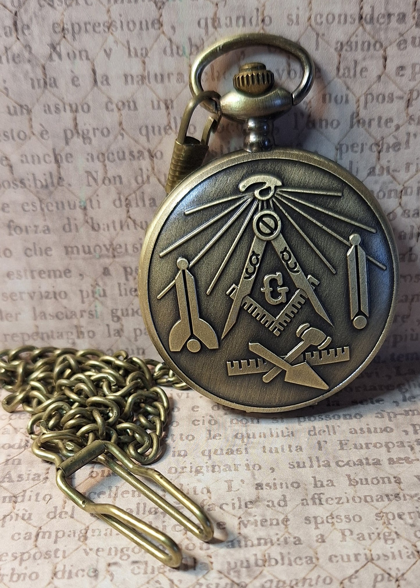 Working Free Mason Pocket Watch with Fob Chain