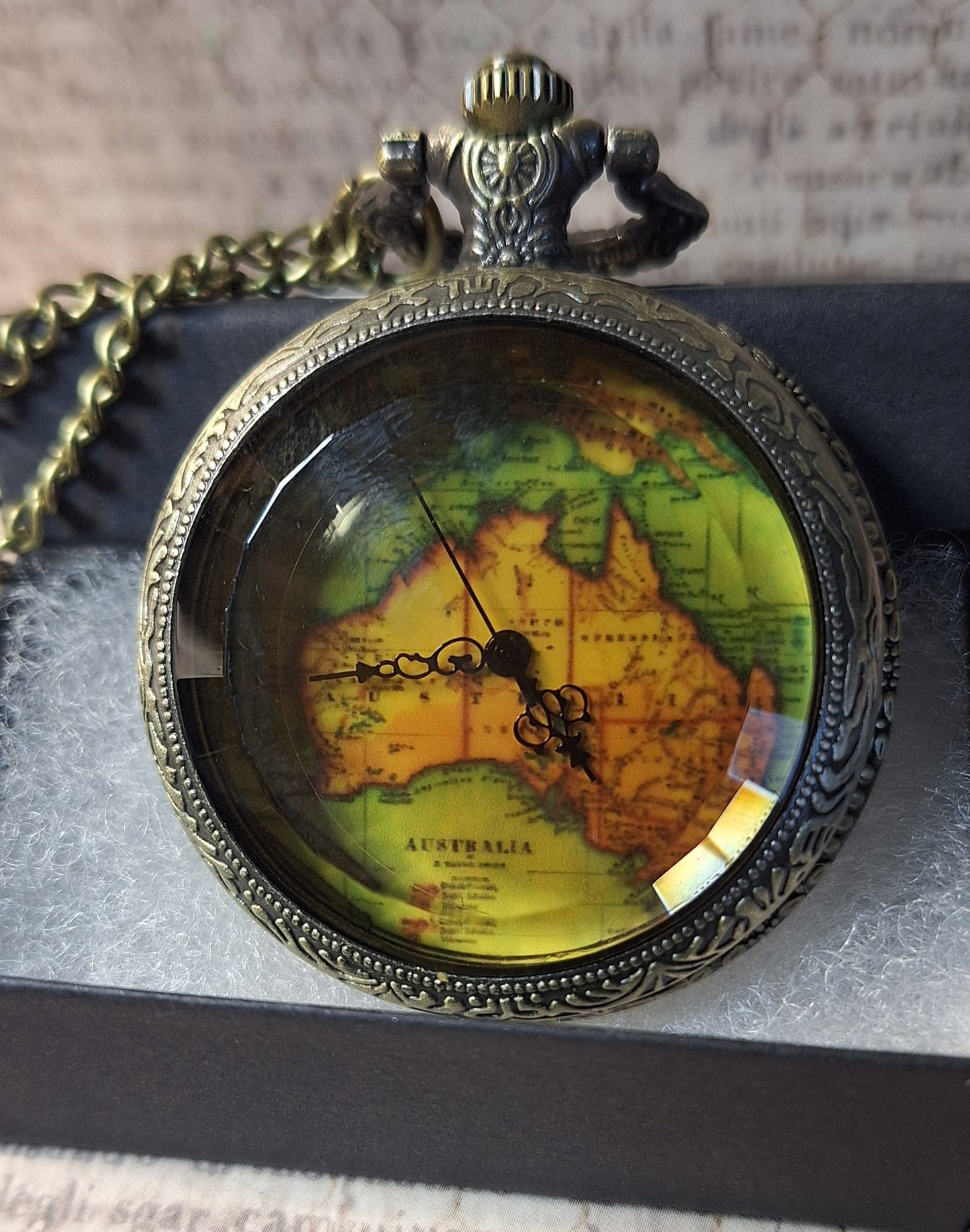 Working Australia Map Pocket Watch Necklace