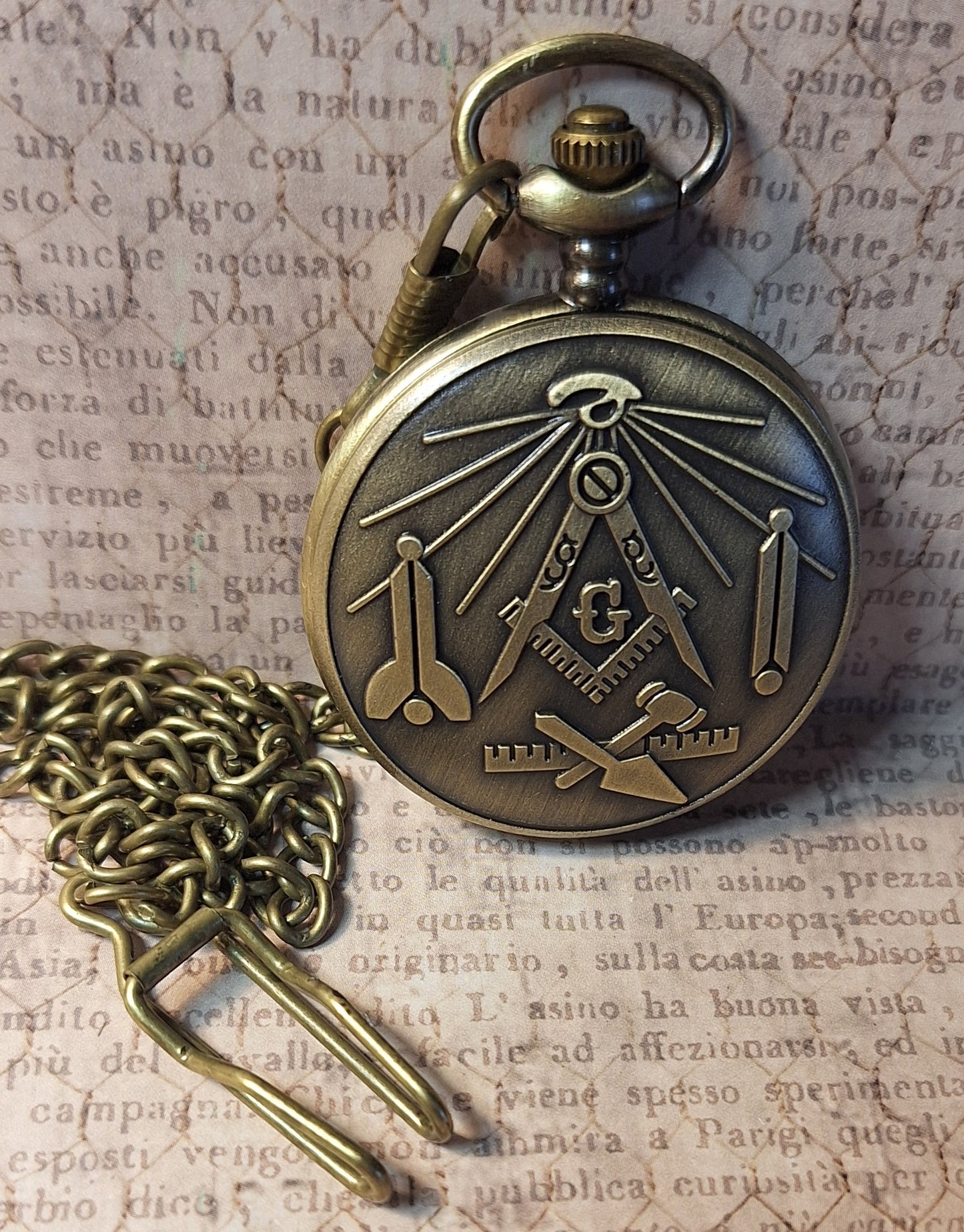 Working Free Mason Pocket Watch with Fob Chain