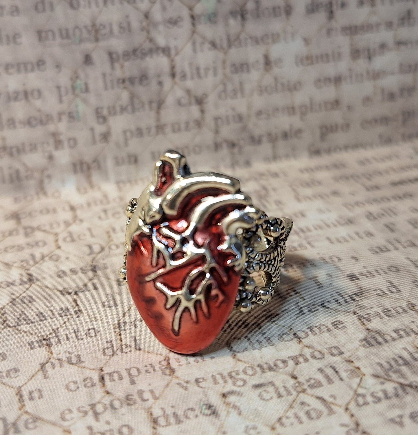 Anatomical Heart Adjustable Filigree Ring