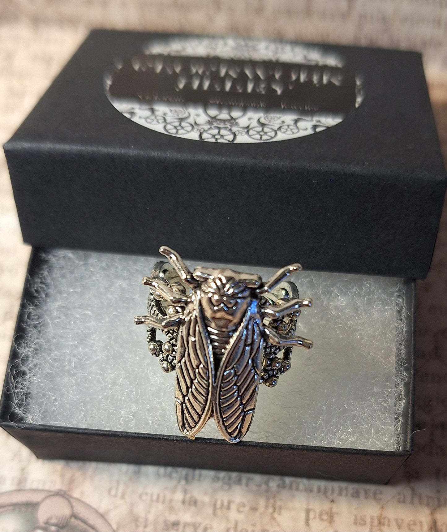 Cicada Ring in Antique Silver- Adjustable