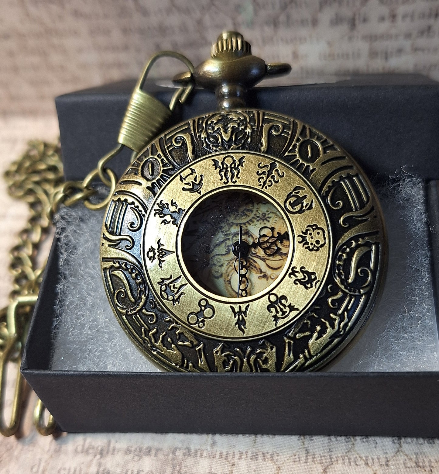 Working Lovecraft Zodiac Pocket Watch with Fob Chain