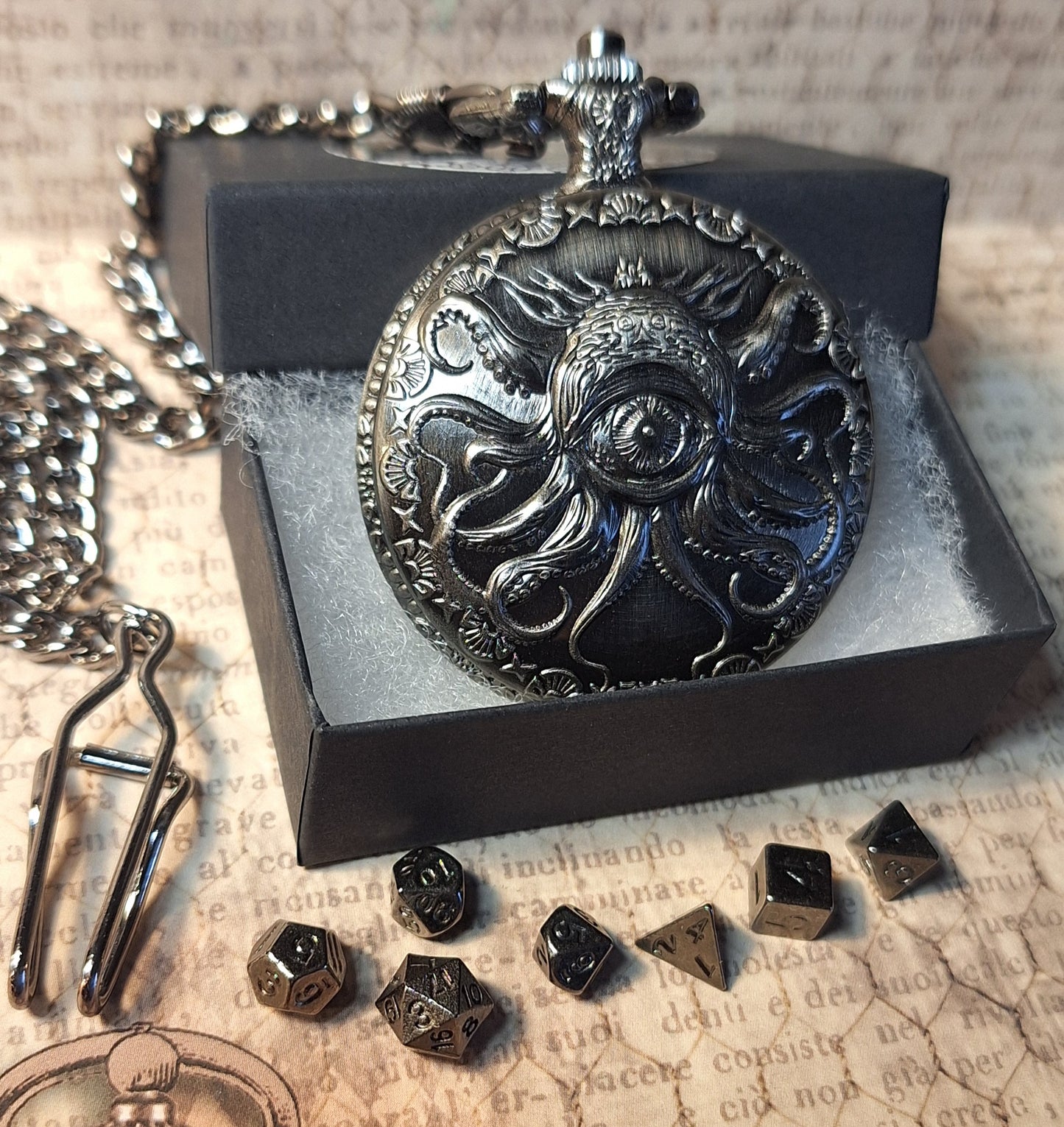 Gaming Dice Holder Pocket Watch with Fob Chain