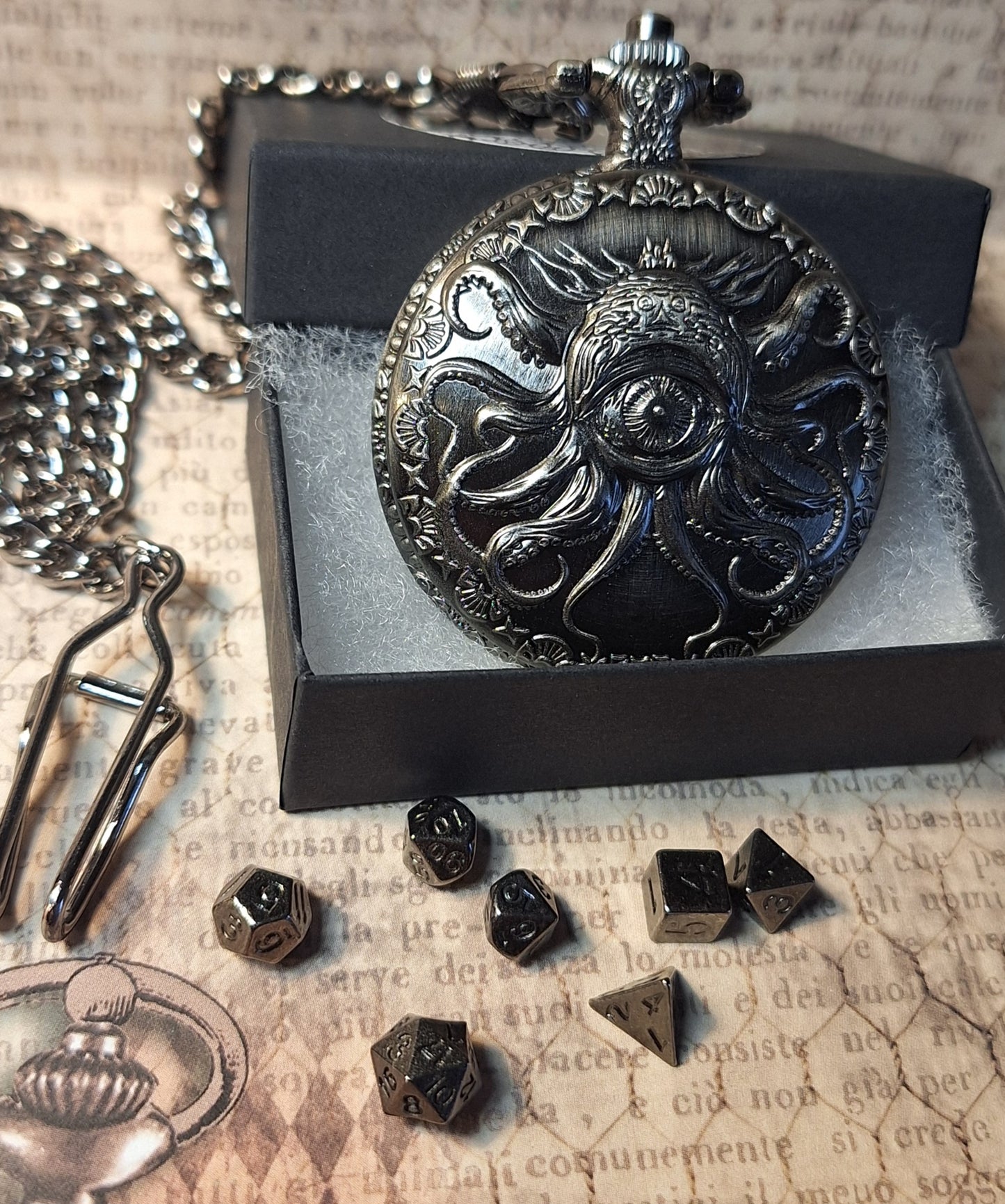 Gaming Dice Holder Pocket Watch with Fob Chain