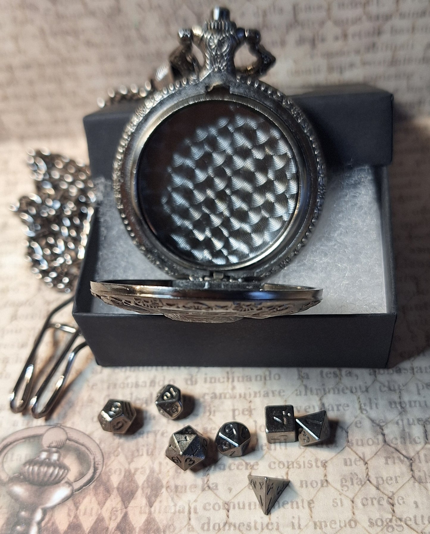 Gaming Dice Holder Pocket Watch with Fob Chain