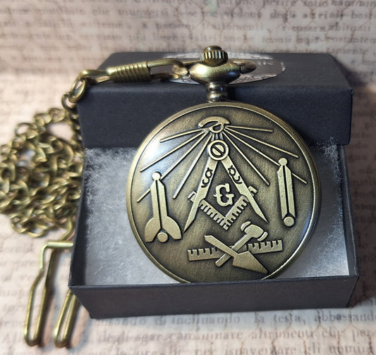 Working Free Mason Pocket Watch with Fob Chain