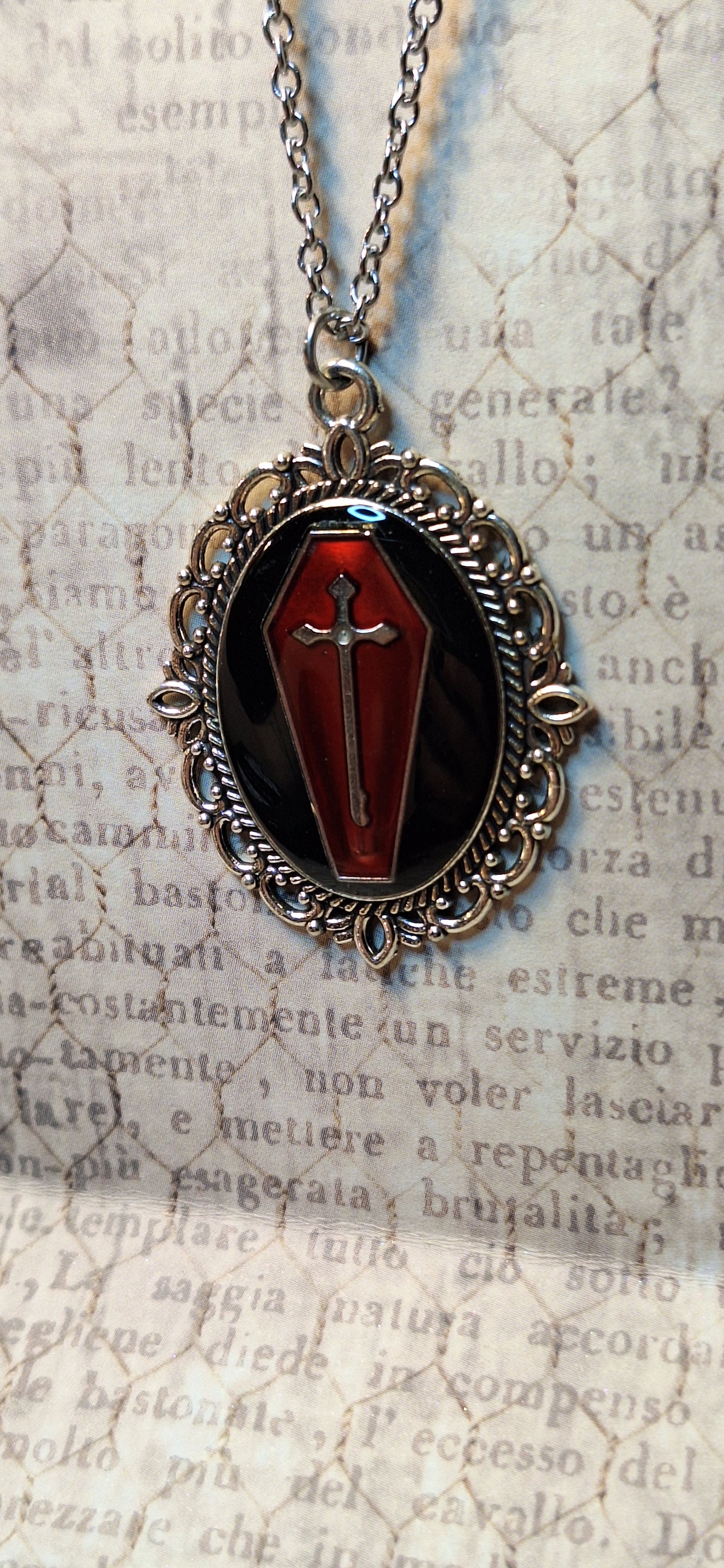 Red Coffin Filigree Pendant Necklace