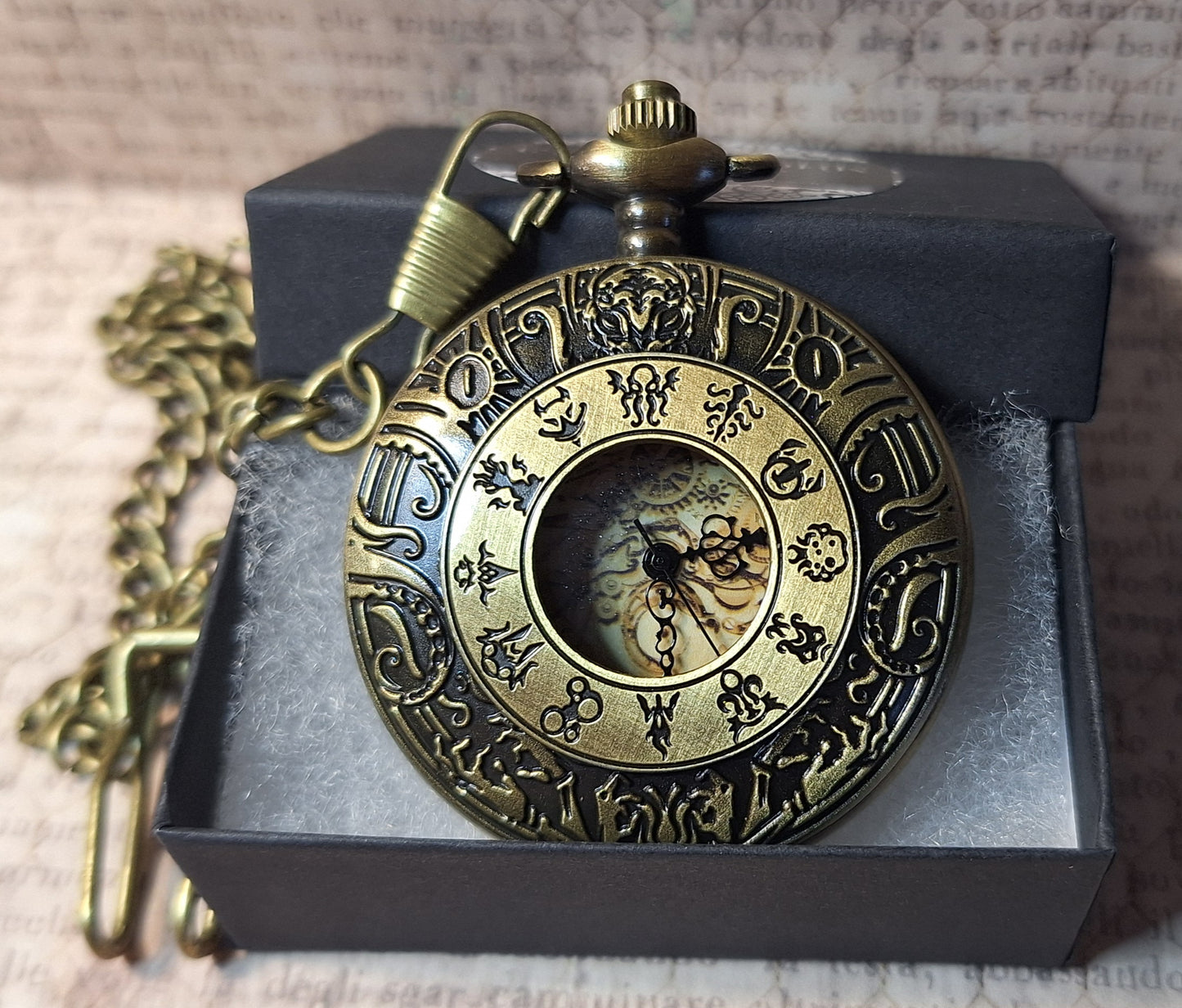 Working Lovecraft Zodiac Pocket Watch with Fob Chain