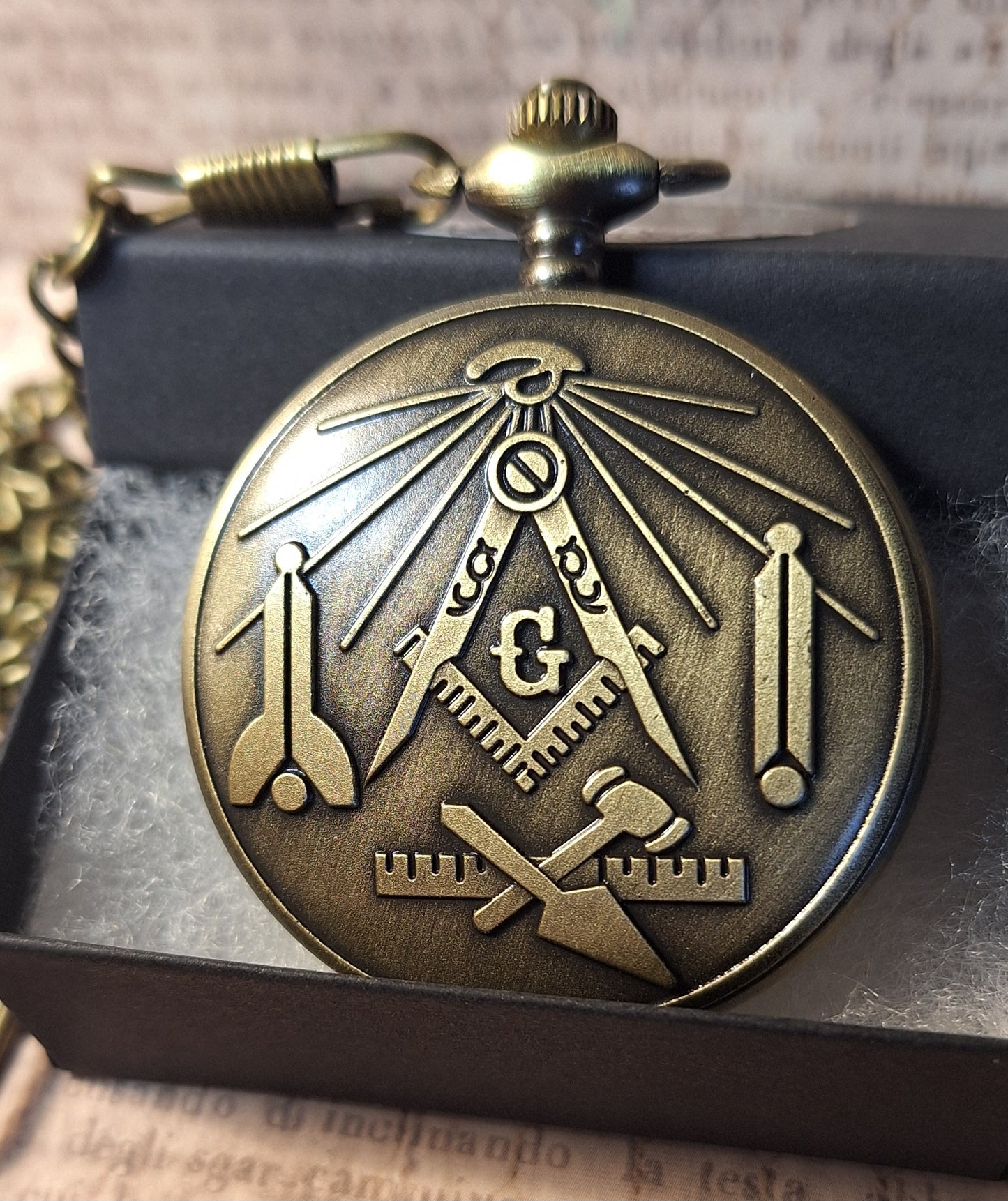 Working Free Mason Pocket Watch with Fob Chain