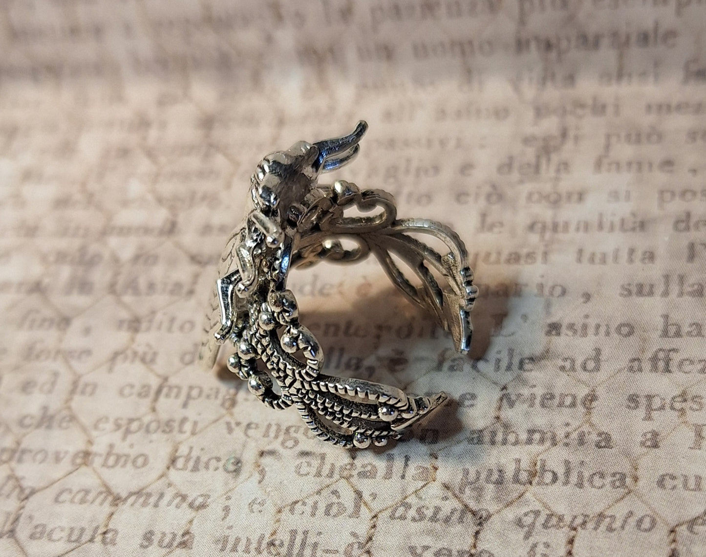 Cicada Ring in Antique Silver- Adjustable