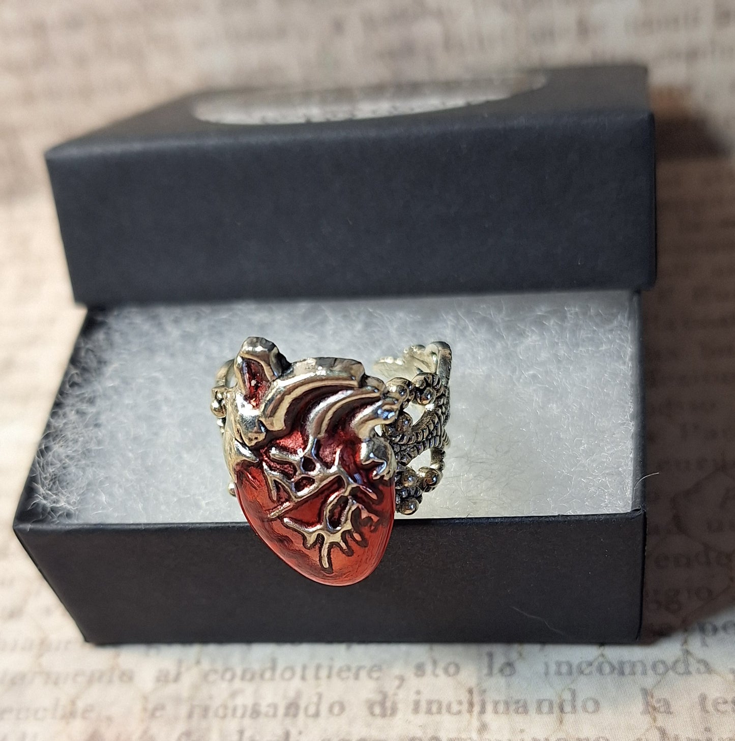 Anatomical Heart Adjustable Filigree Ring