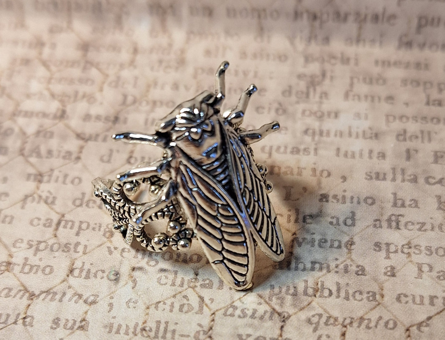 Cicada Ring in Antique Silver- Adjustable