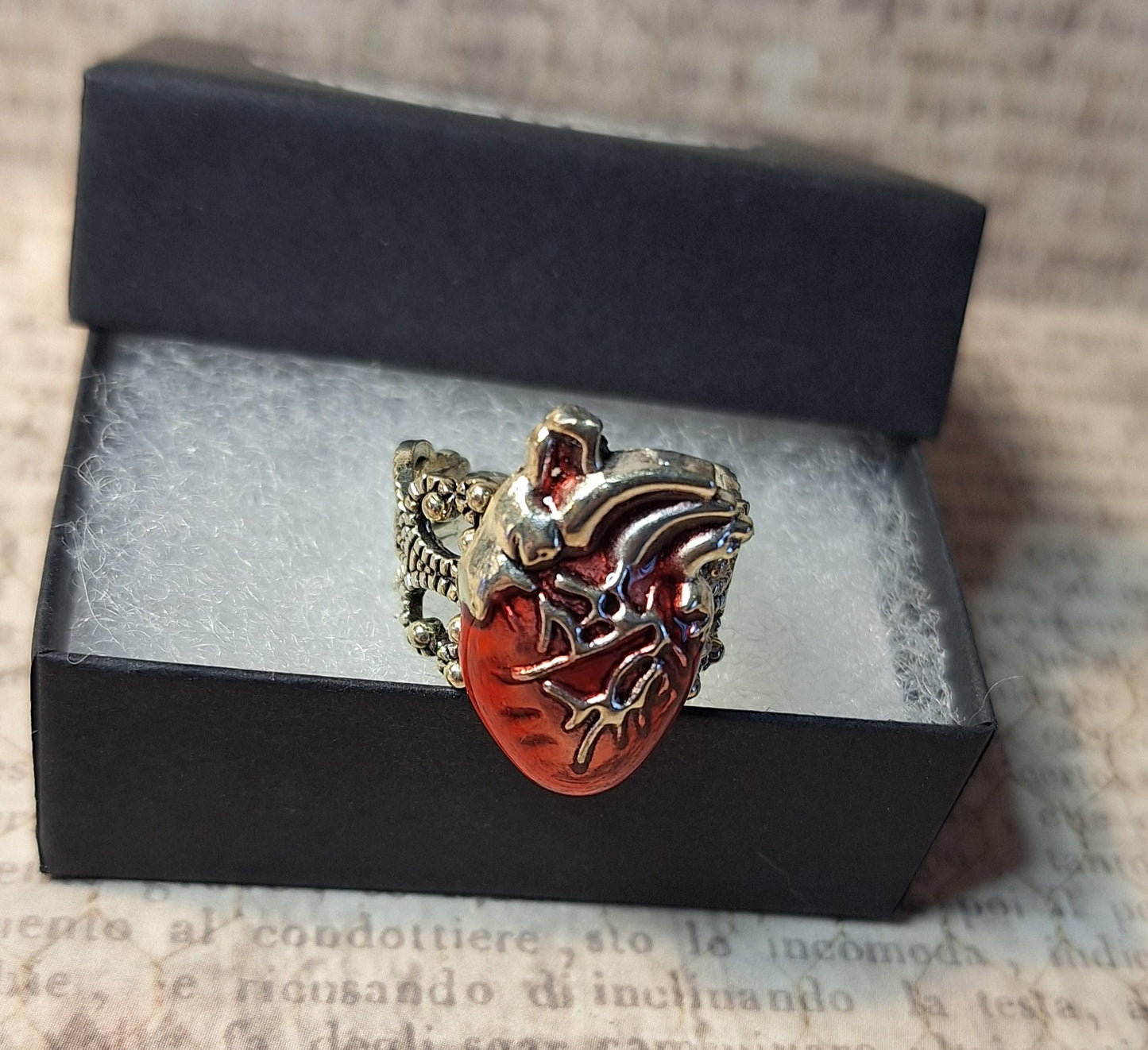 Anatomical Heart Adjustable Filigree Ring