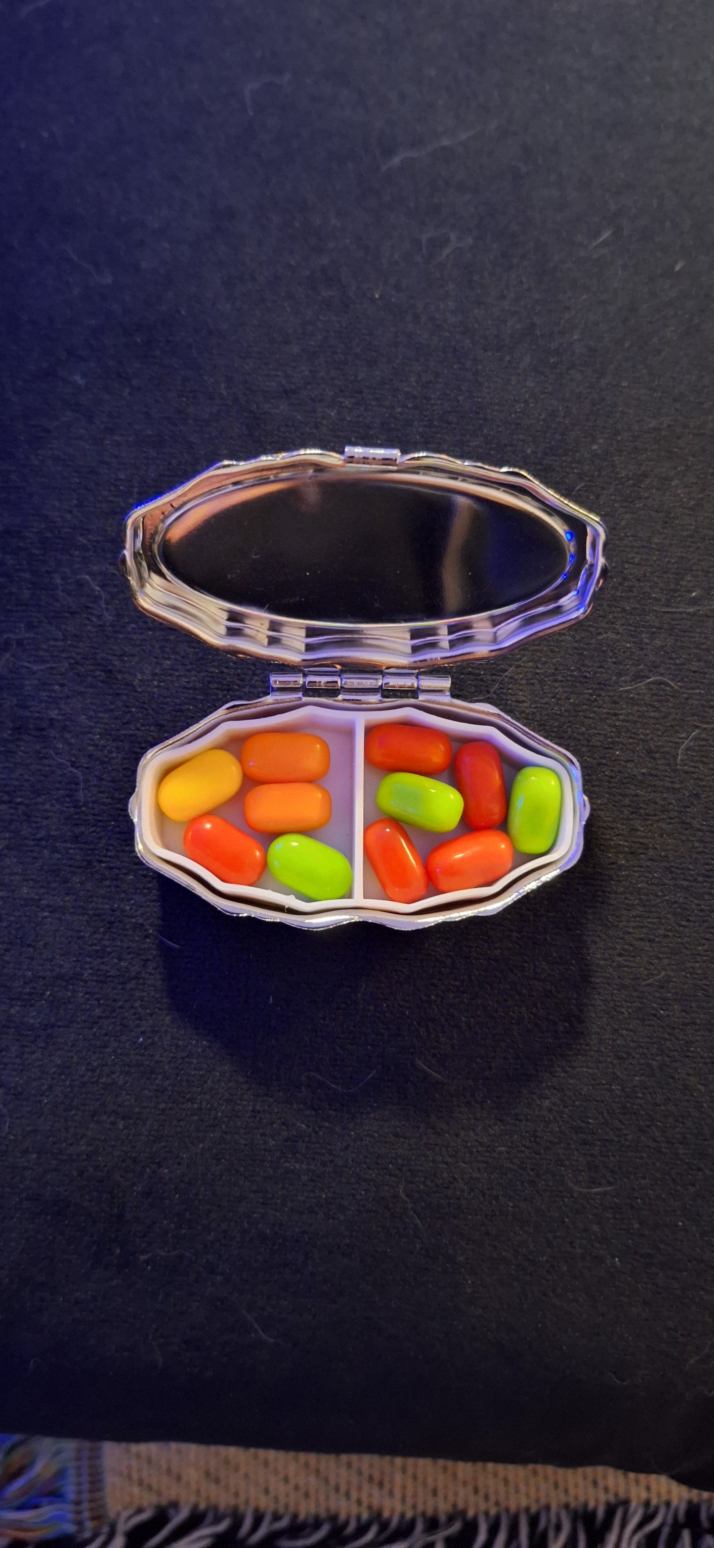 Cat Moon Trinket / Pill Box Glittery Blue with Glow in the Dark Stars