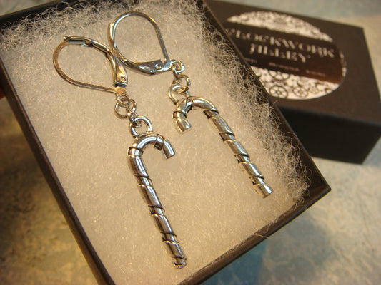 Candy Cane Dangle Earrings in Antique Silver