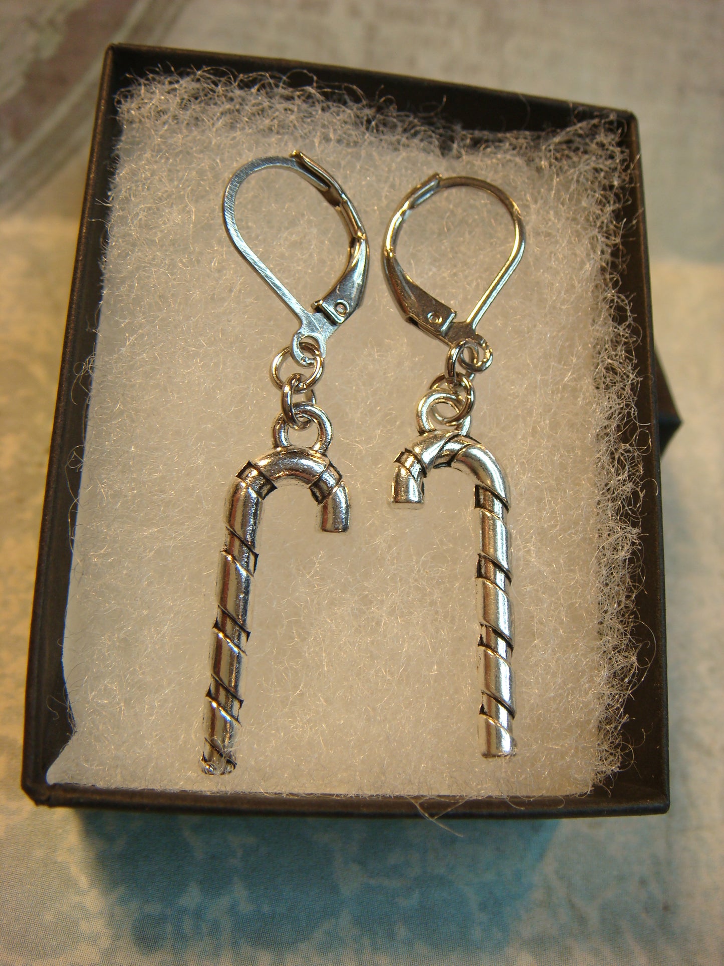 Candy Cane Dangle Earrings in Antique Silver