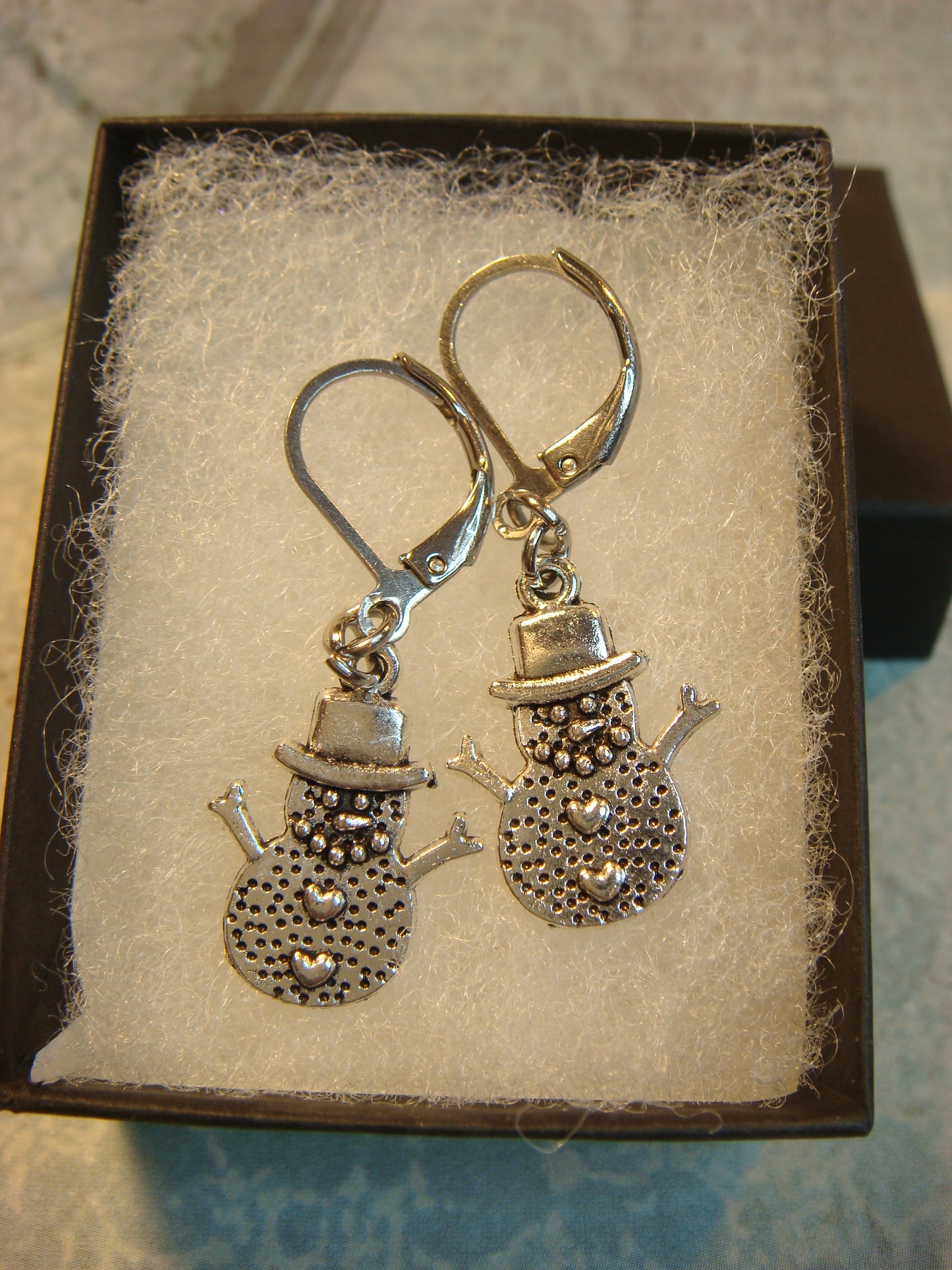 Snowman Dangle Earrings in Antique Silver