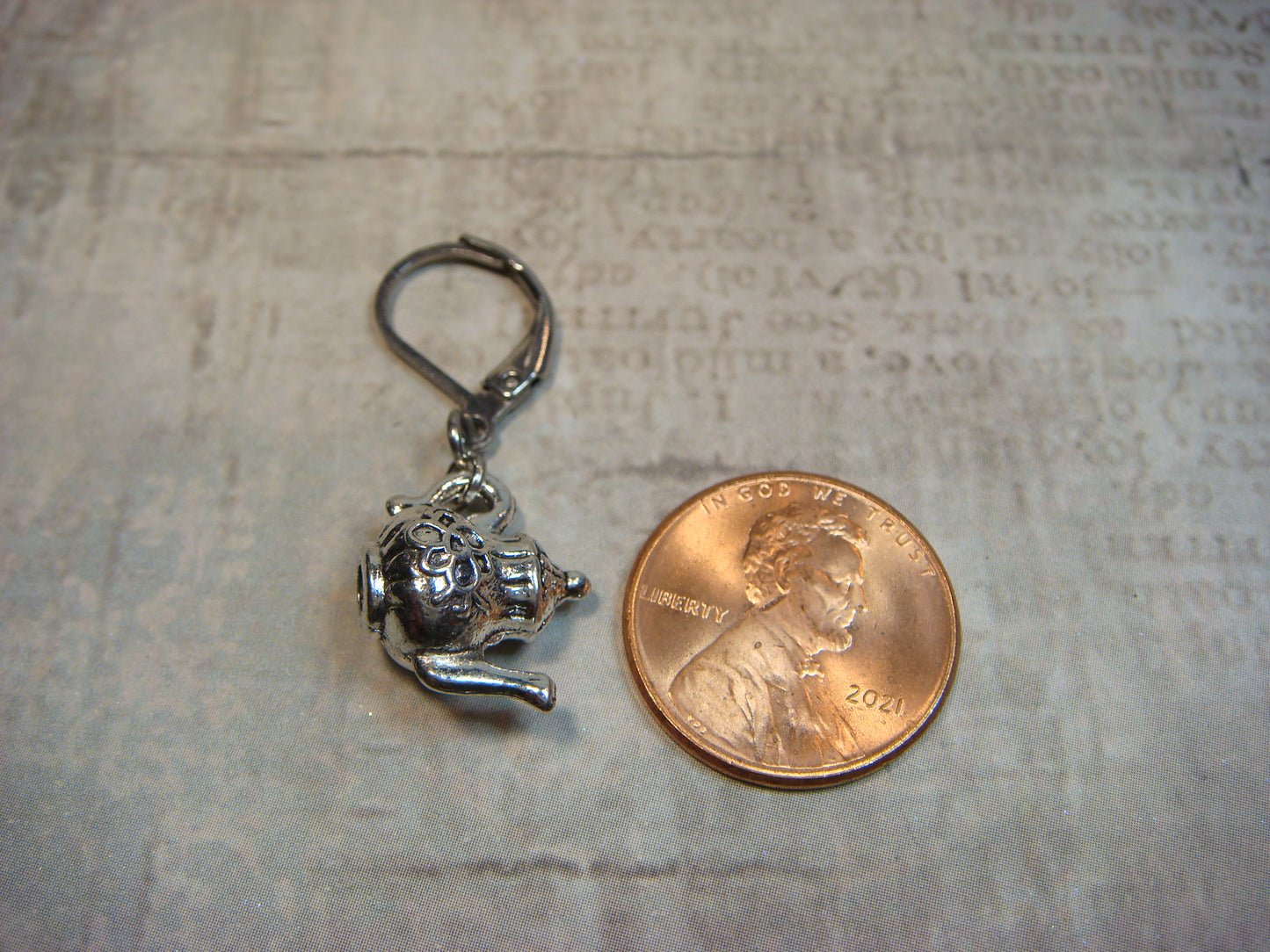 Tea Kettle Dangle Earrings in Antique Silver