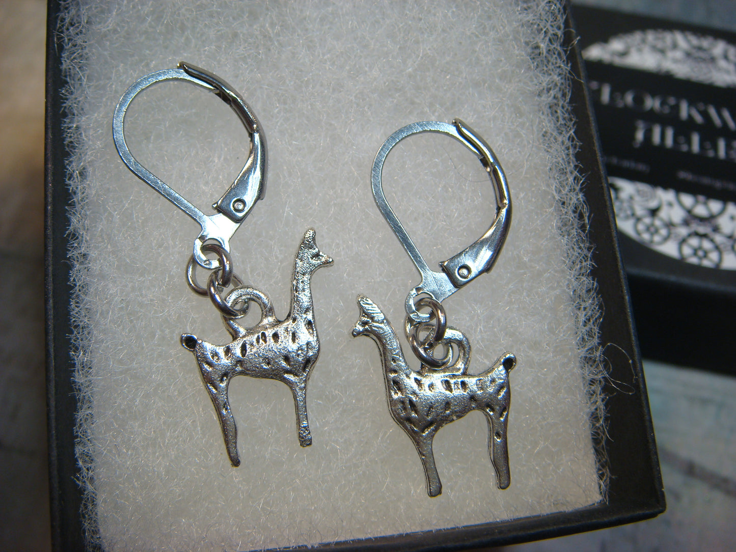 Llama Dangle Earrings in Antique Silver