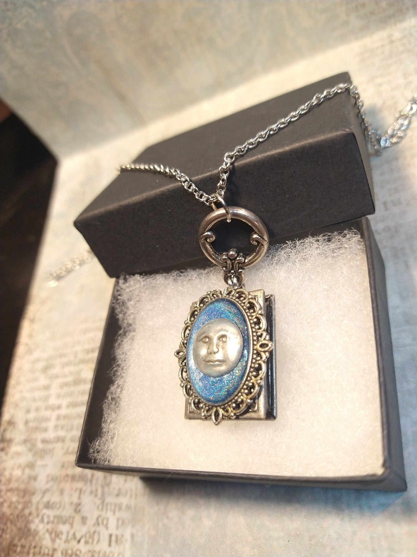 Moon Face Book Locket Necklace (4300)