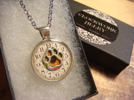Paw over Clock Small Pendant Necklace