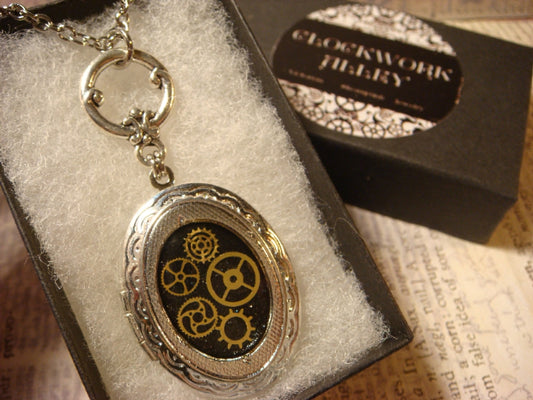 Steampunk Locket Necklace with Watch Part Gears