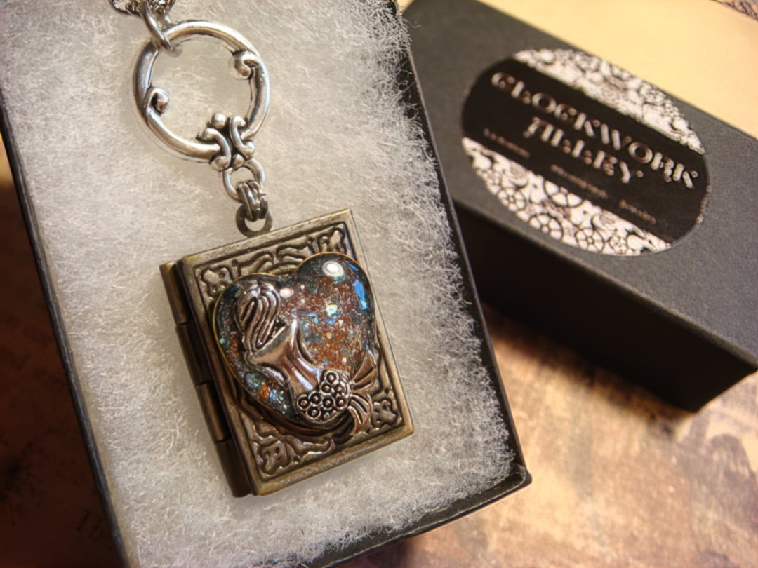 Mermaid Sparkle Heart Book Locket Necklace