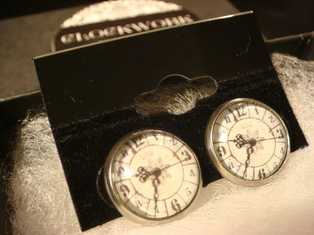 Clock Image Stainless Steel Stud Earrings