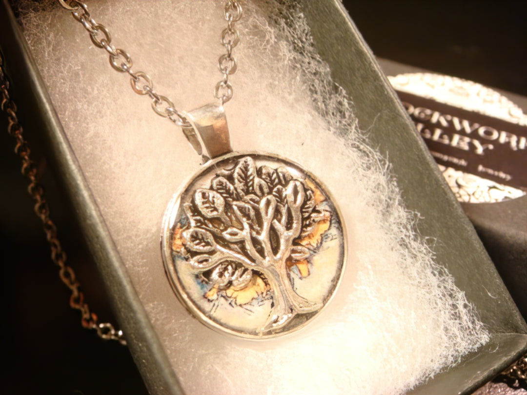 Tree of Life over Map Small Pendant Necklace