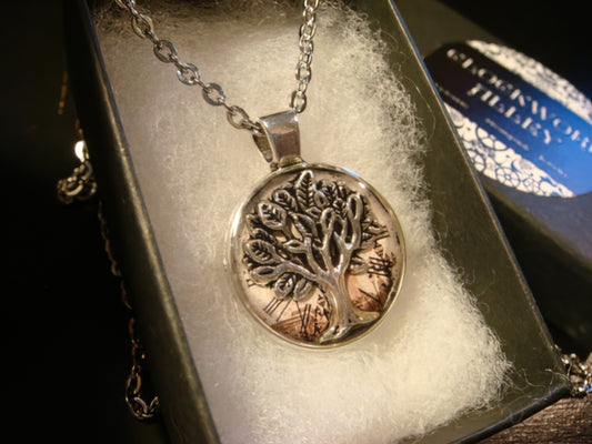 Tree of Life over Victorian Clock Small Pendant Necklace