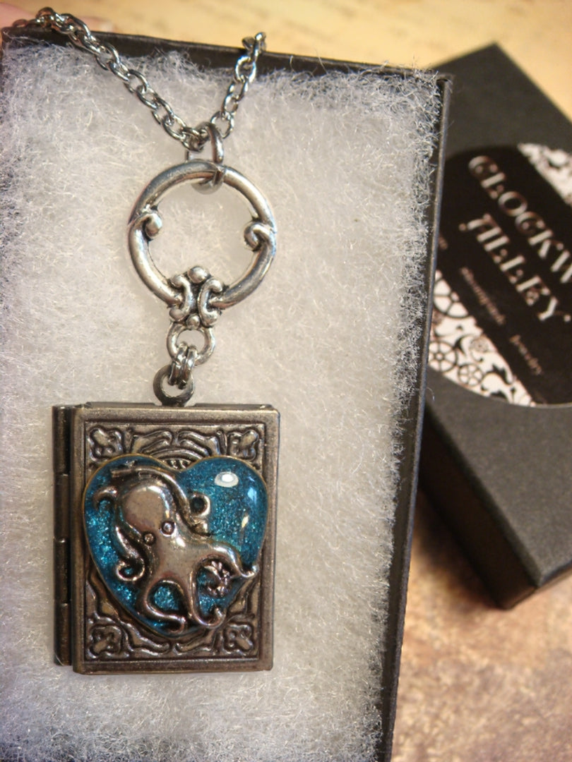 Octopus Heart Book Locket Necklace