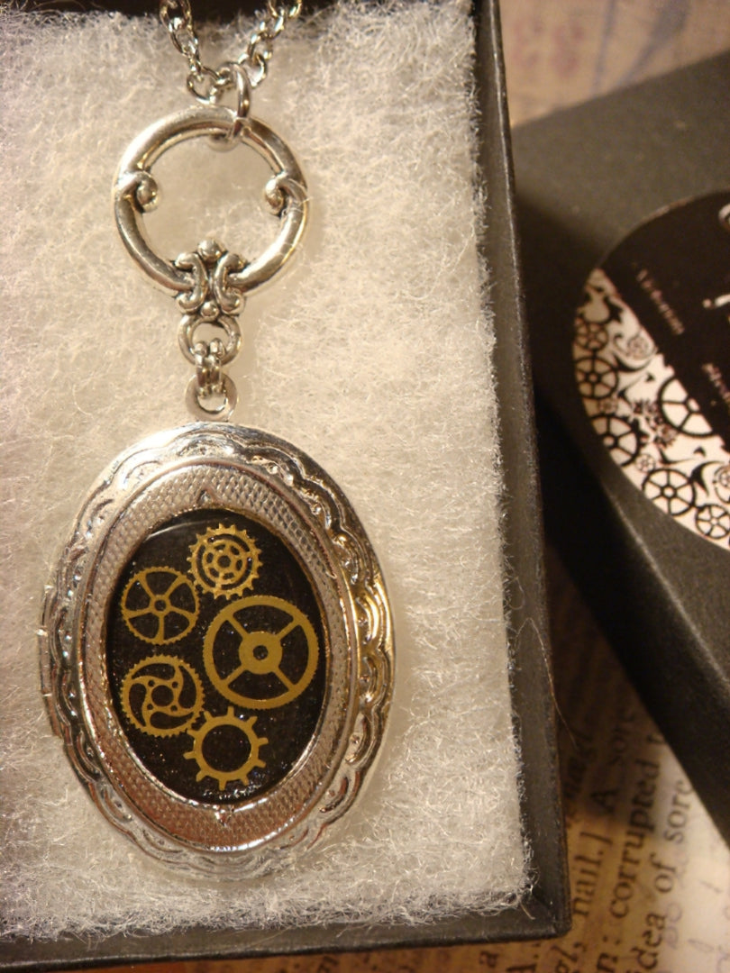 Steampunk Locket Necklace with Watch Part Gears