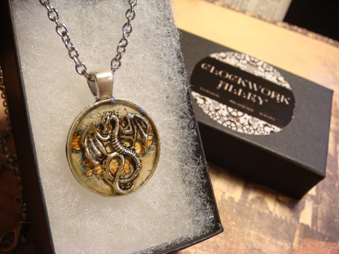 Dragon over Map Small Pendant Necklace