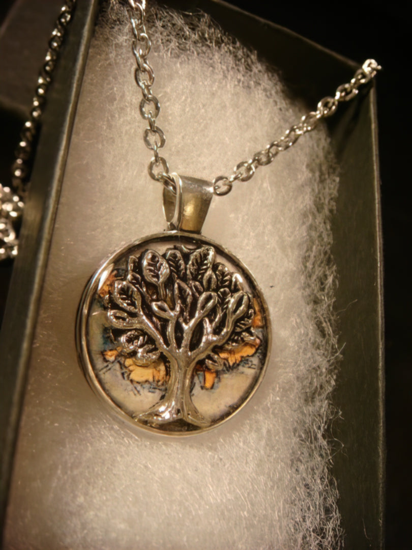 Tree of Life over Map Small Pendant Necklace